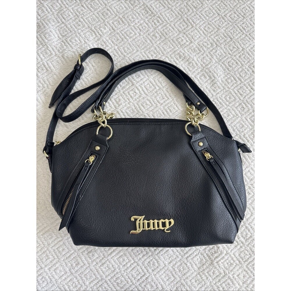Juicy Couture Faux Leather Convertible Satchel Handbag Black (Pre-owned)